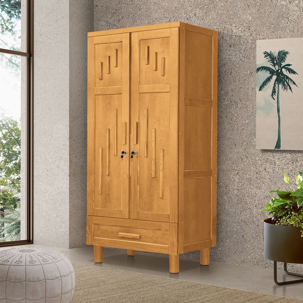 Roupeiro Munique para Quarto Casal Madeira Maciça Alta Durabilidade Imbuia