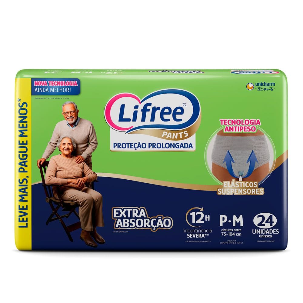 Roupa Íntima Lifree Pants Proteção Prolongada Extra Absorção Tamanho P/M Unissex 24 Unidades