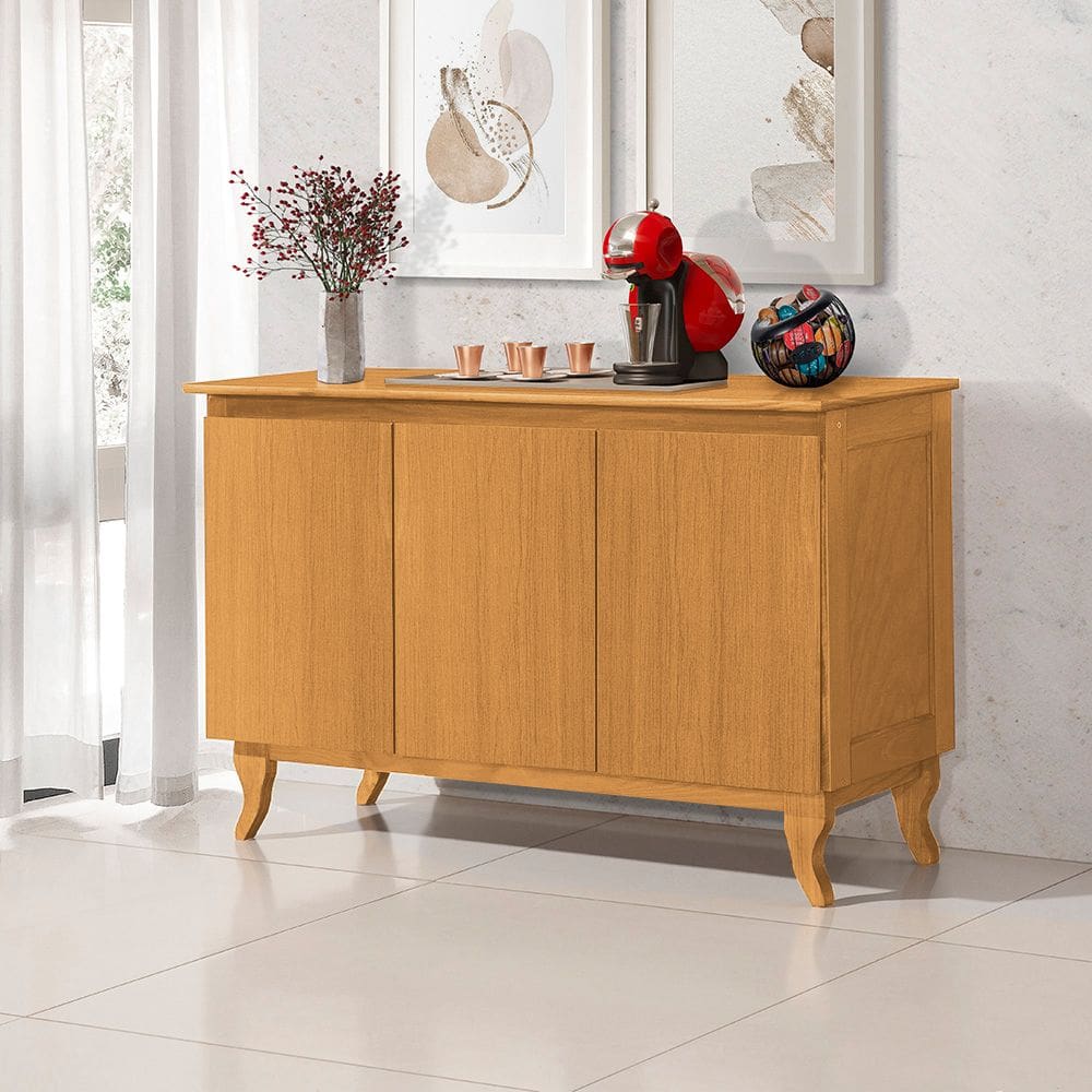 Aparador Buffet Monterrey Imbuia 3 Portas Vintage Design Retrô