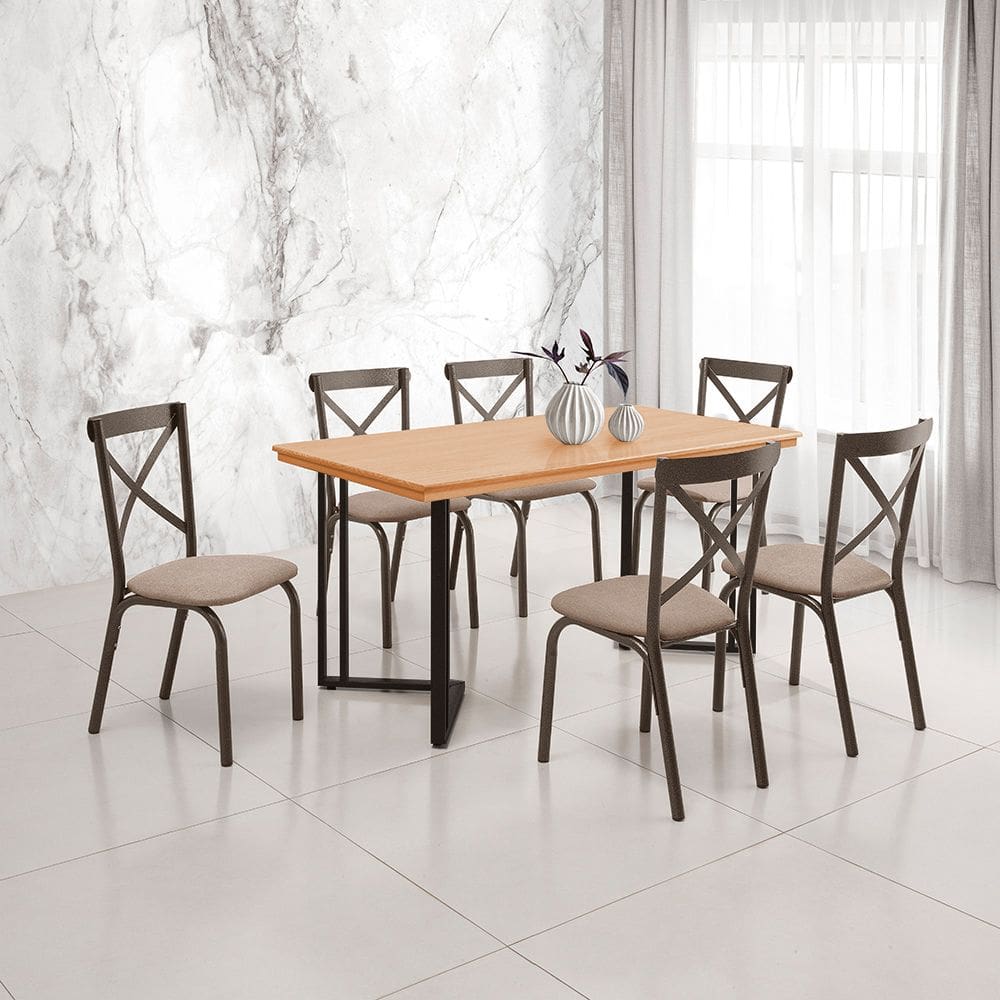 Mesa de Jantar Michigan 160cm em Madeira Maciça Imbuia Base Preta