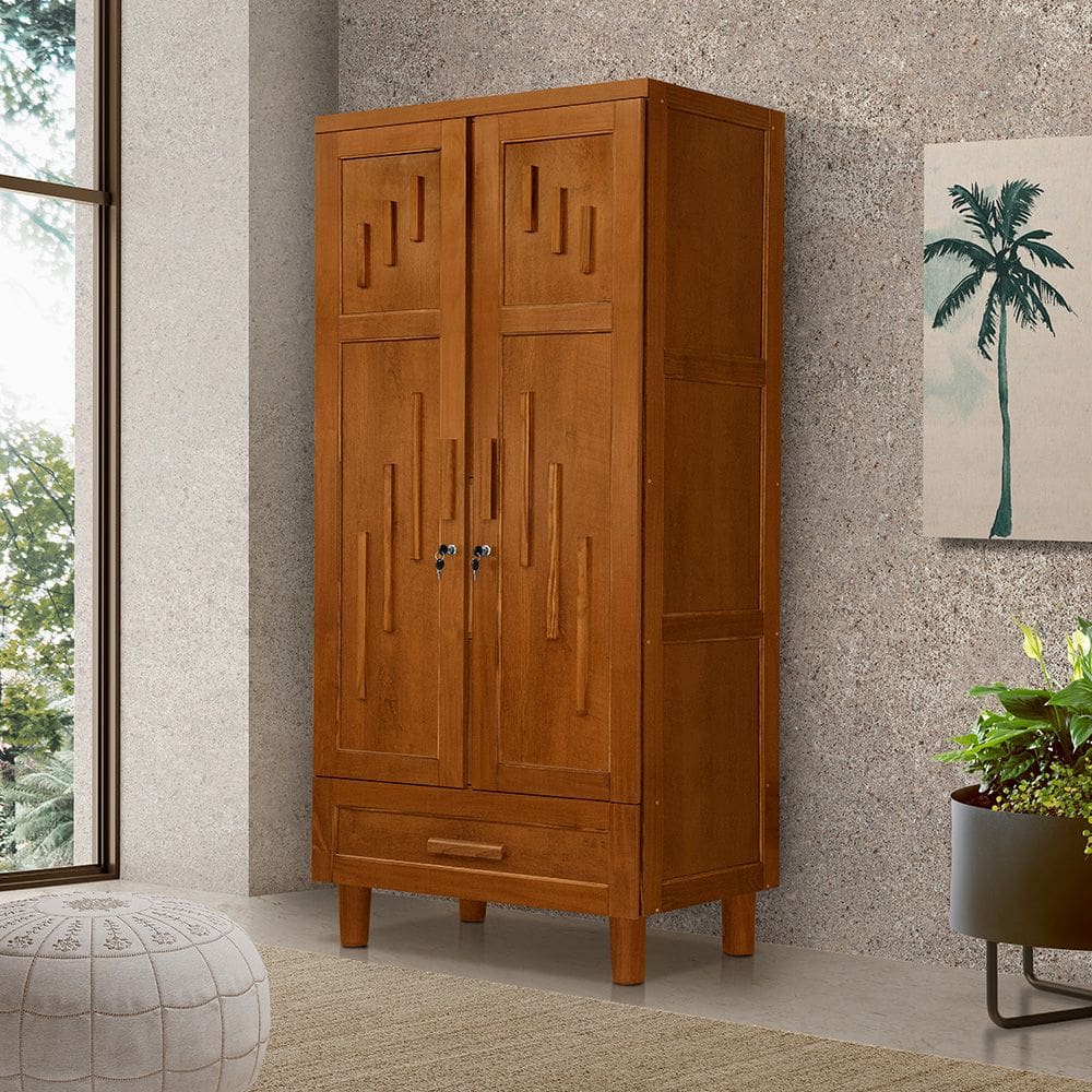 Roupeiro Munique para Quarto Casal Madeira Maciça Alta Durabilidade Castanho
