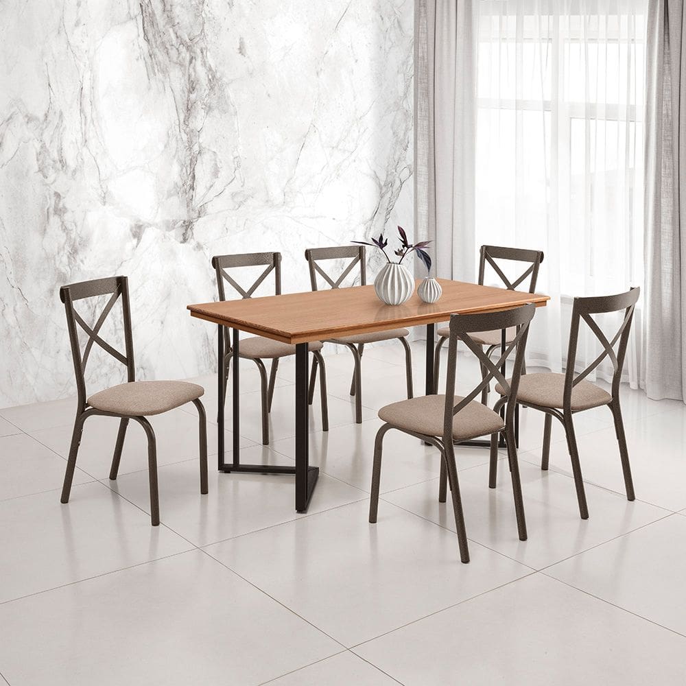 Mesa de Jantar Michigan 160cm em Madeira Maciça Castanho Base Preta