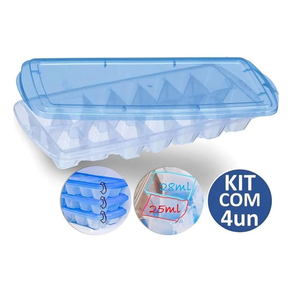 2X Kit 4 Formas De Gelo Com Tampa Livre De Bpa Empilhavel Co