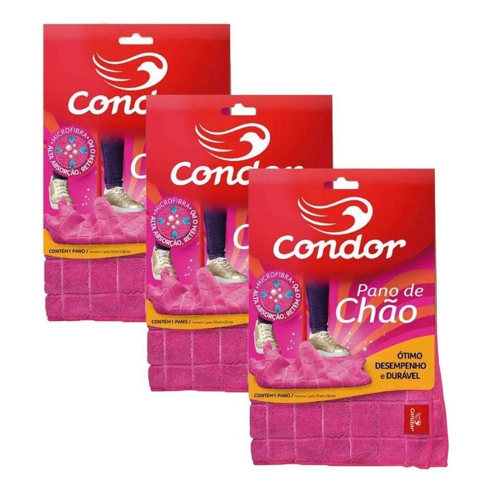 Kit 3 Panos De Chão Em Microfibra Limpeza Geral Condor 50X70