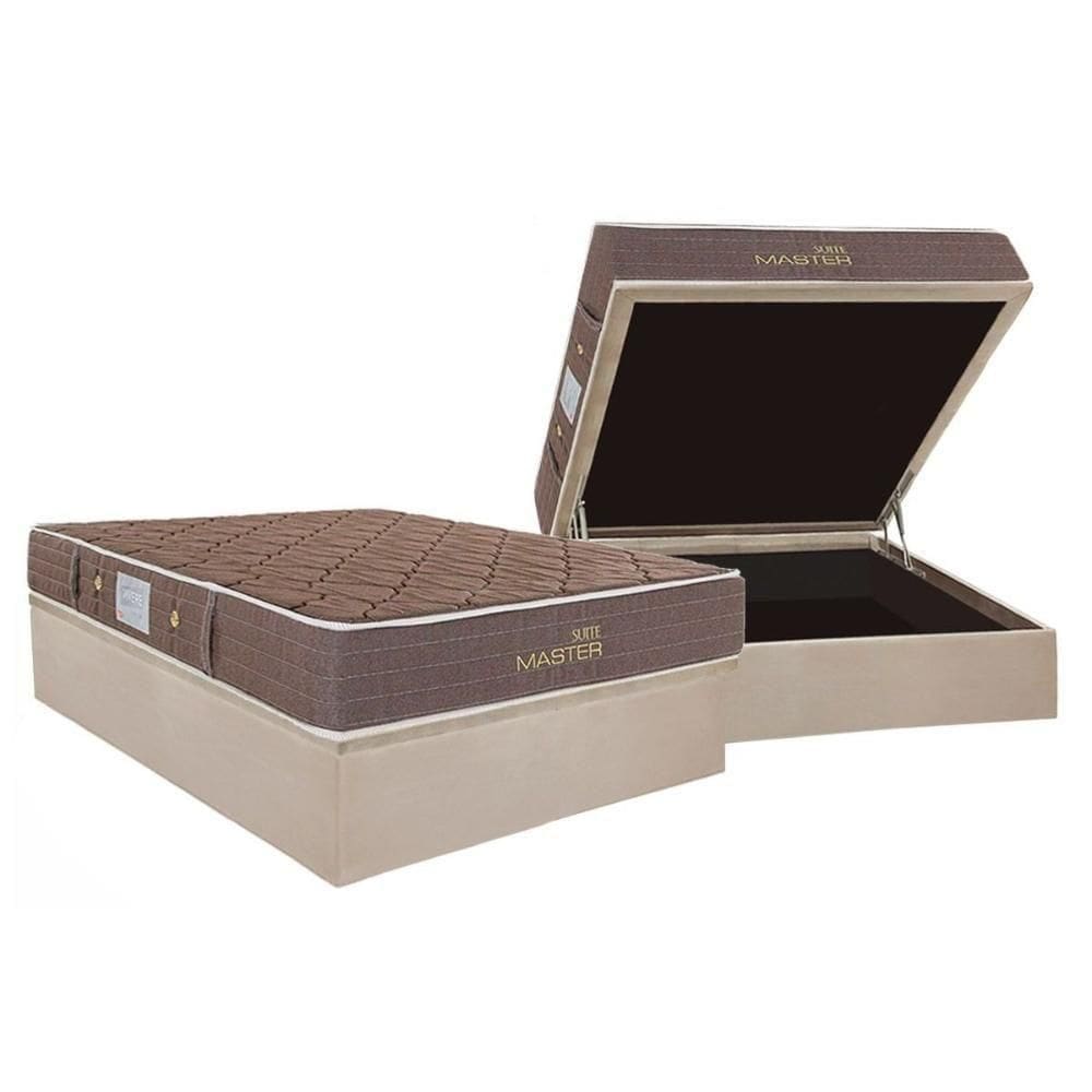Cama Box Baú Casal: Colchão Molas Ensacadas Herval Bonnel Suite Master + Base Crc Suede Clean (138x188)