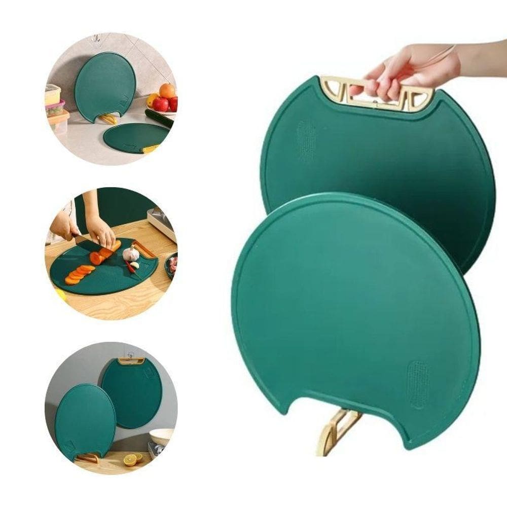 Tábua De Corte Verde Redonda Borda Ralador Alça E Suporte