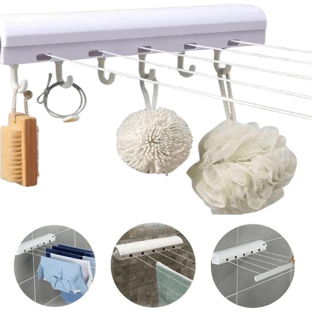 Varal Parede Retrátil Automático Secador Recolhivel + 6