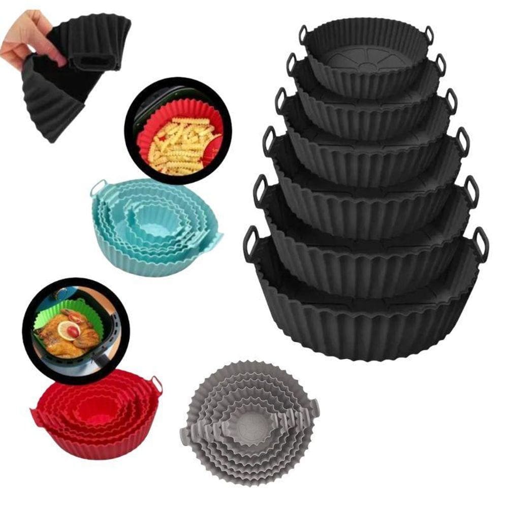 Conjunto 06 Formas De Silicone Air Fryer Forno Micro Ondas