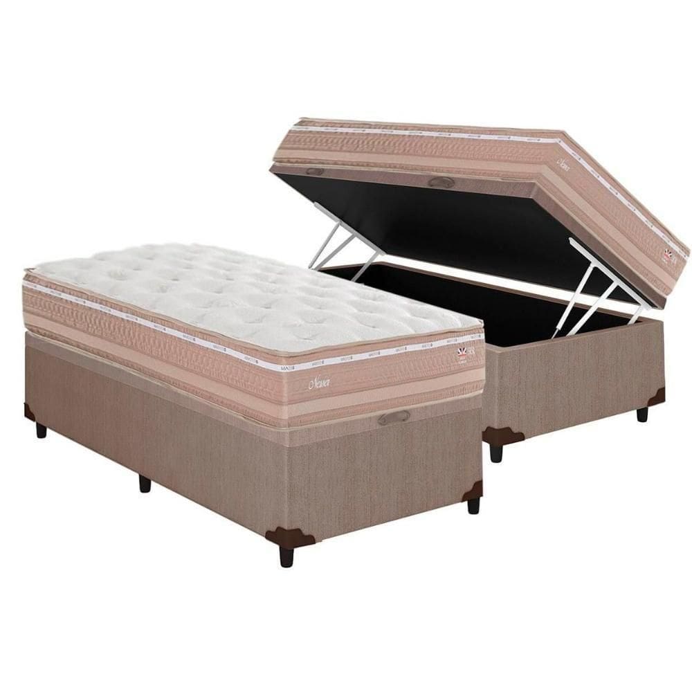 Cama Box Baú Solteiro: Colchão Molas Ensacadas Herval Maxspring Nesser + Base Crc Courano Clean (88x188)