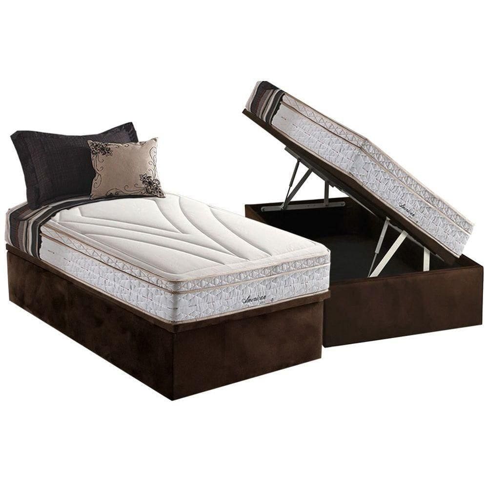 Cama Box Baú Solteiro: Colchão Molas Ensacadas Herval Maxspring American + Base Crc Suede Brown (88x188)