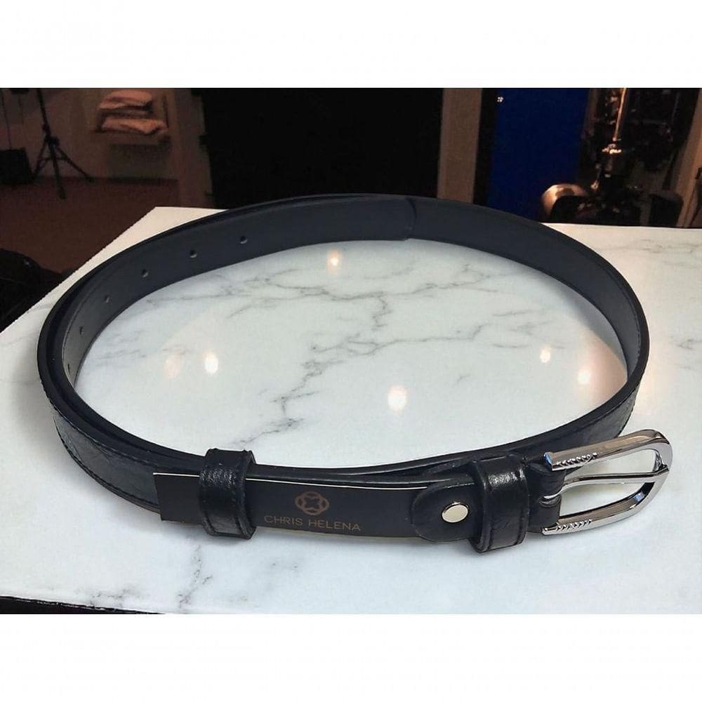 Cinto Feminino Social Casual Top Fivela Prata Chris Helena Preto