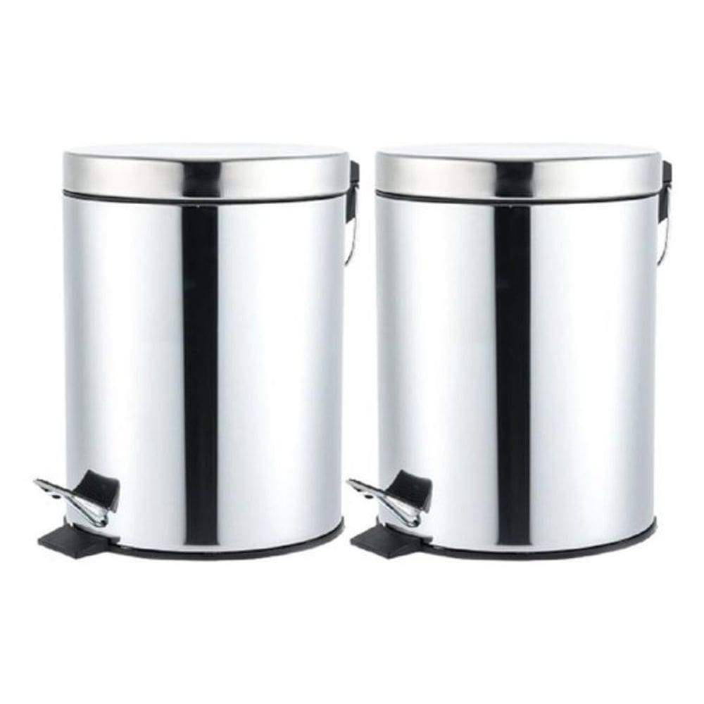 Kit 2 Lixeiras Cromadas Redondas Com Pedal 5 Litros