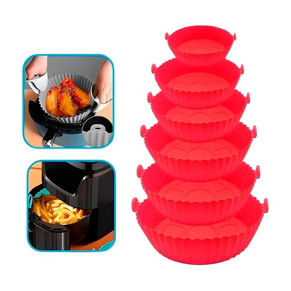 Kit 6 Formas Silicone Air Fryer Bolo Pudim Empada Lavável