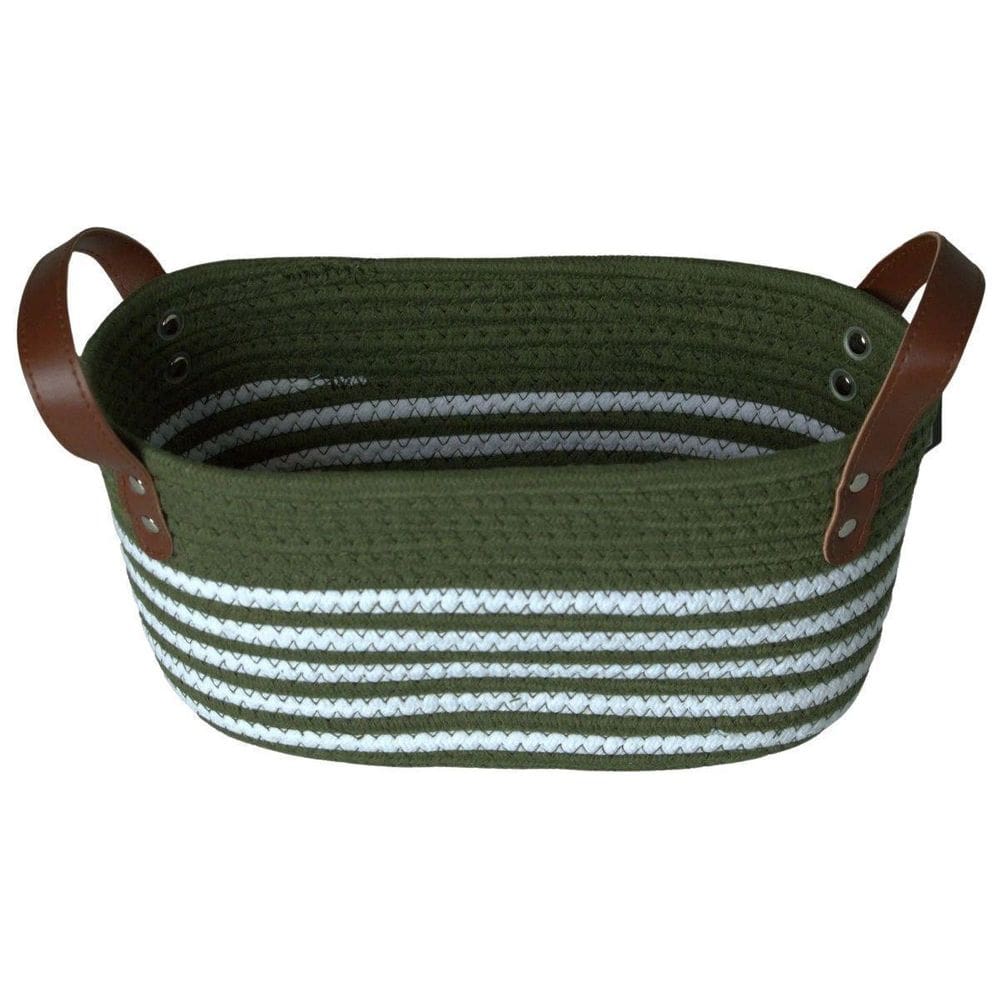 Cesto De Algodão 41X25X19 Com Alça Verde Com Listras Brancas