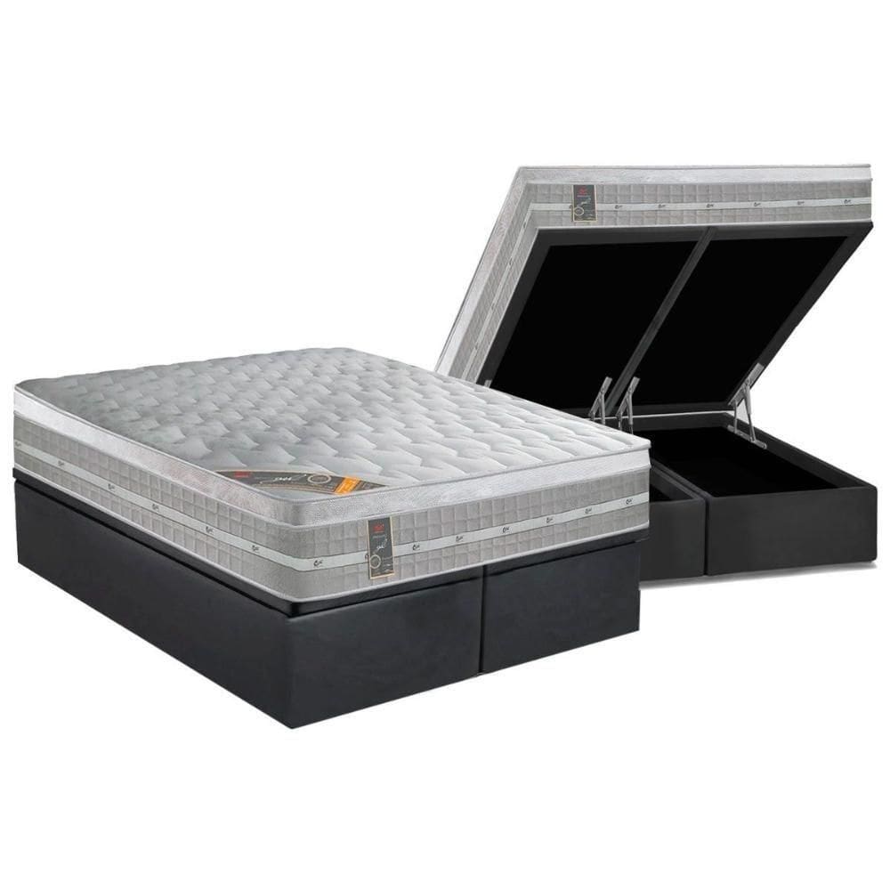 Cama Box Baú Queen: Colchão Molas Ensacadas Castor Premium Gel + Base Crc Suede Gray (158x198)