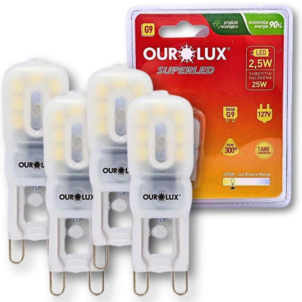 Kit 4 Lâmpada Led Bipino 2,5W G9 2700K Branco Quente Ourolux