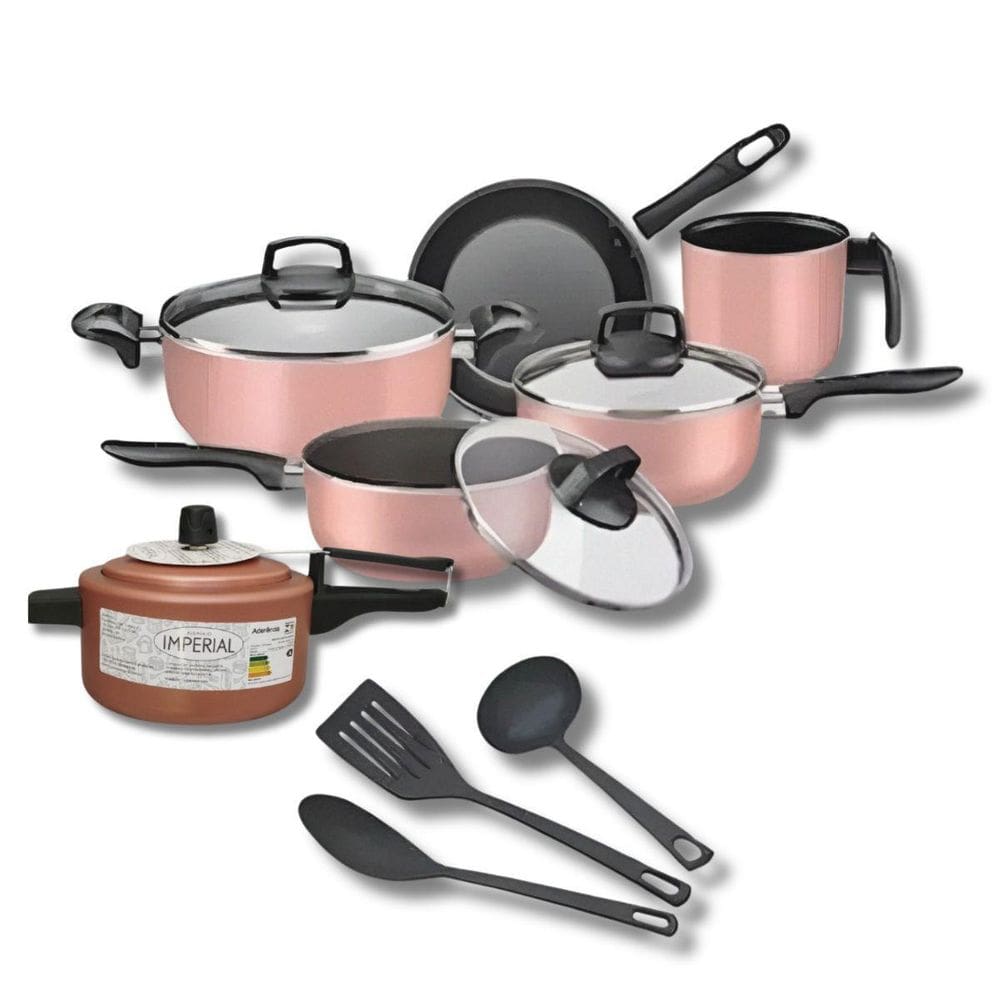 Conjunto Jogo 9Pç Panelas Antiaderentes Teflon Tampa Vidro