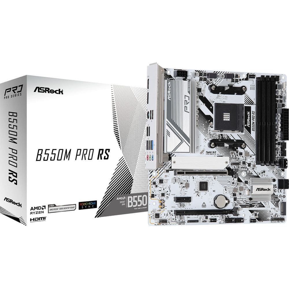 Placa Mãe ASROCK AM4 B550M PRO RS M-ATX 4XDDR4 DIMM 128 GB 2XUSB 2.0 4XUSB3.2 HDMI/DP Rede Giga 2XM.2 NVME