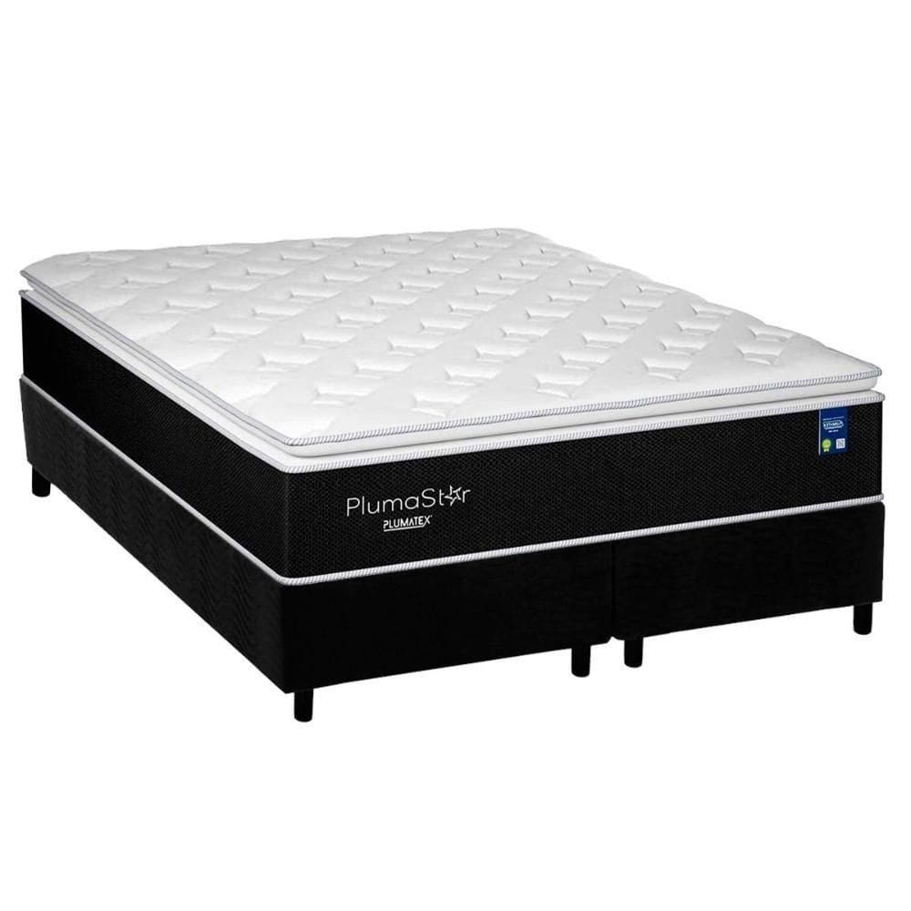 Cama Box King: Colchão Molas Ensacadas Plumatex Plumastar + Base Crc Suede Black (193x203)