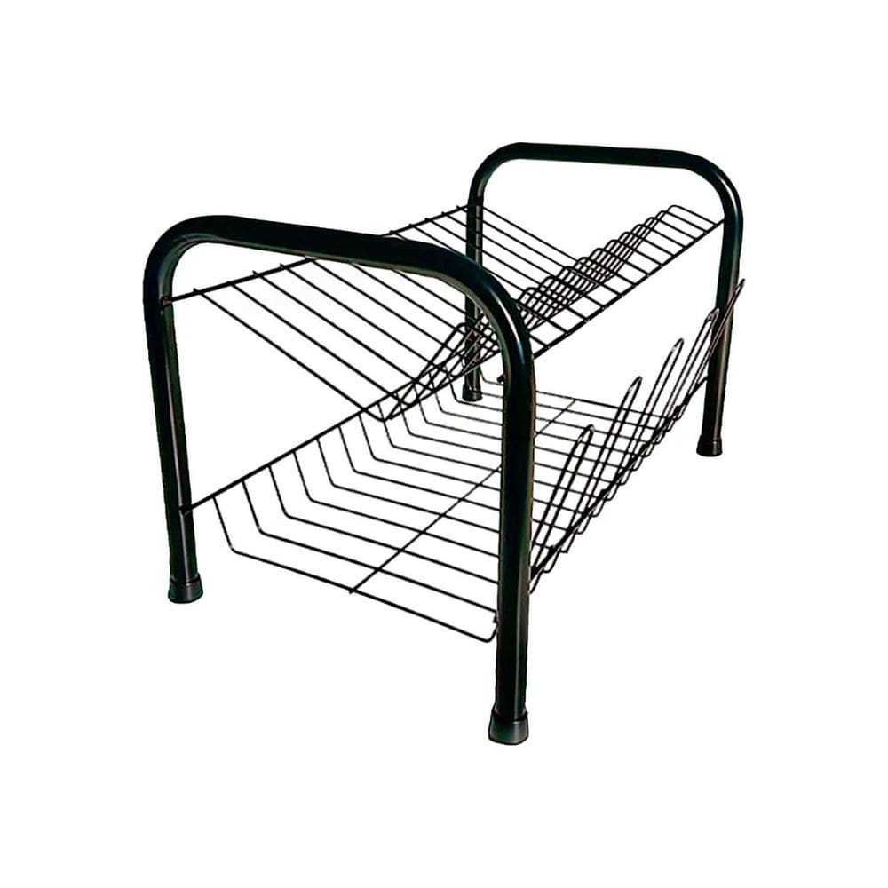 Escorredor De Louças Duplo 13 Pratos E Porta Copos - Preto