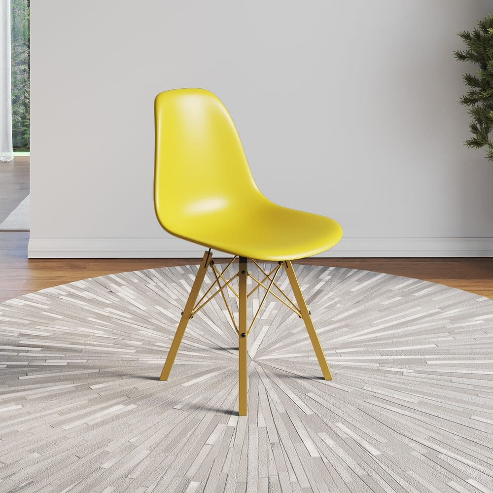 Cadeira Eames Estilo Moderno em Ferro Dourado com Assento Amarelo