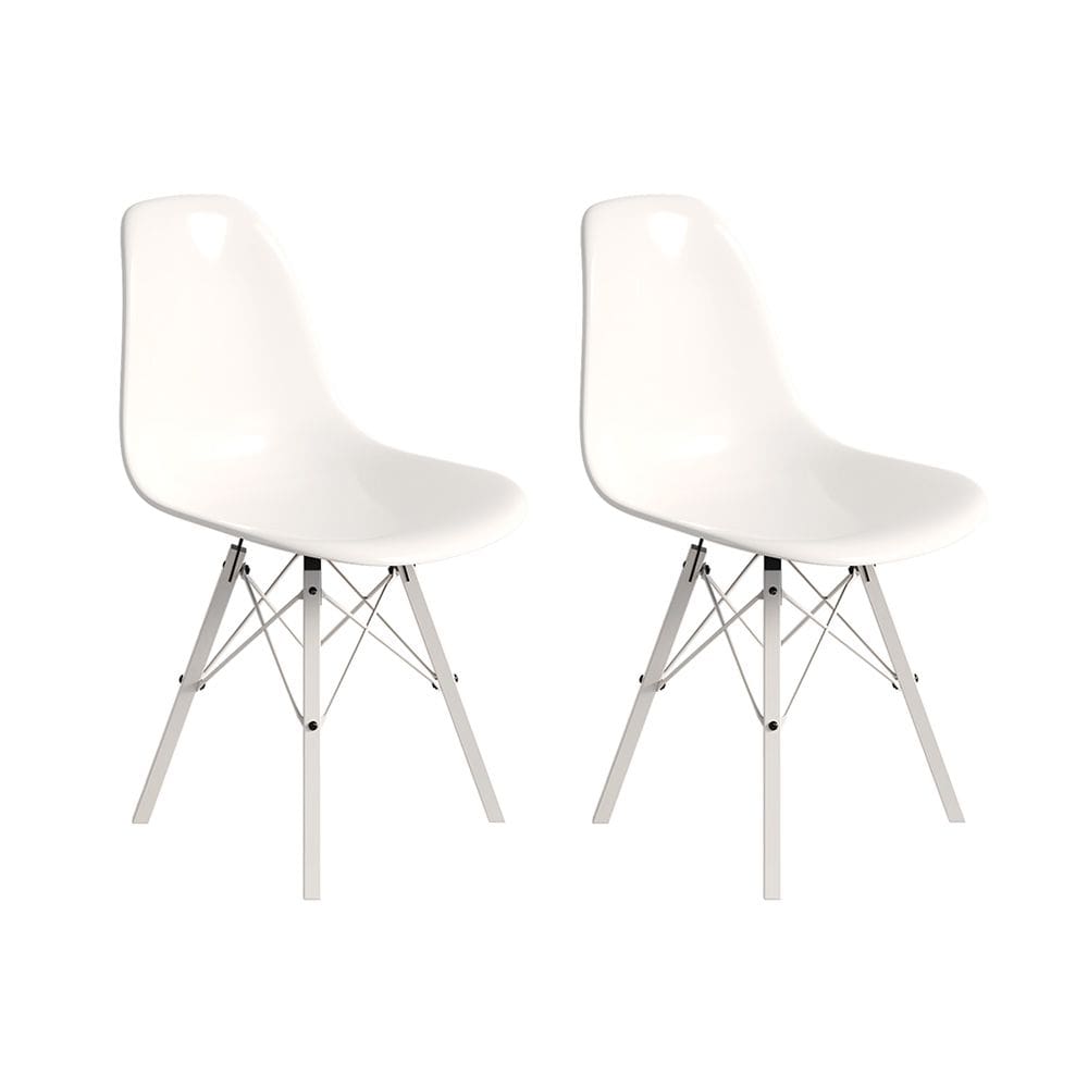 Conjunto 2 Cadeiras Eames Design Moderno Tubo de Ferro Branco Assento Branco