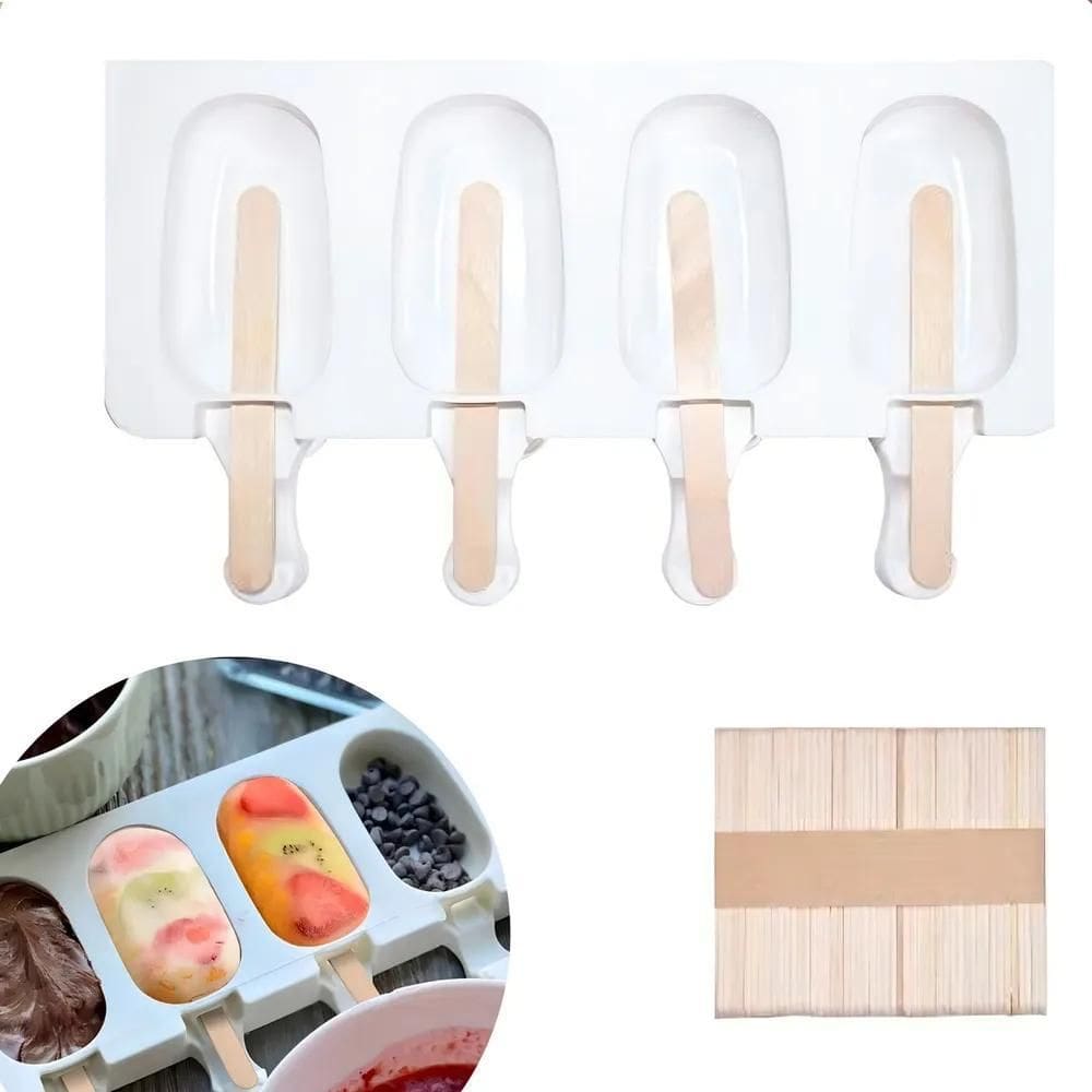 2X Forma De Picolé Sorvete Silicone Flexível 4 Parte 50 Pali