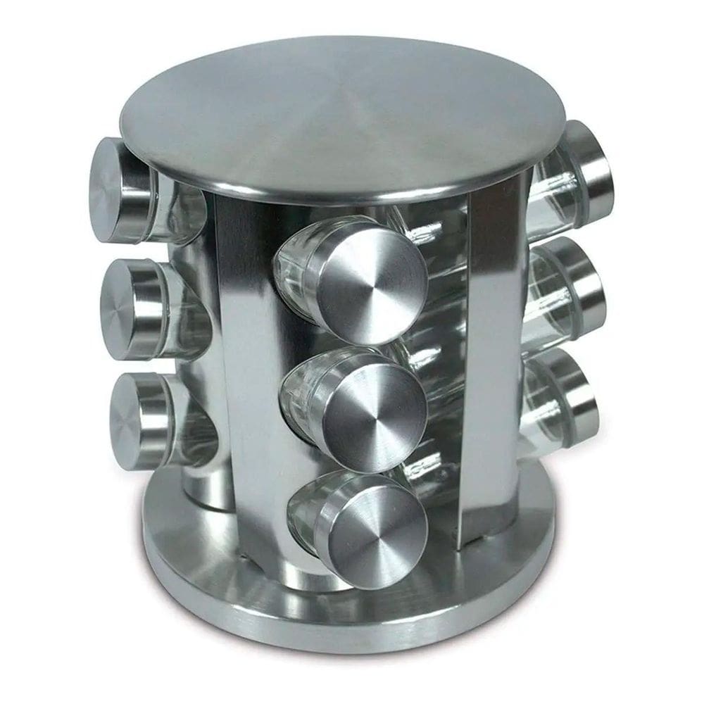 Porta Condimento Giratório Vidro Com Tampa Inox Para Cozinha