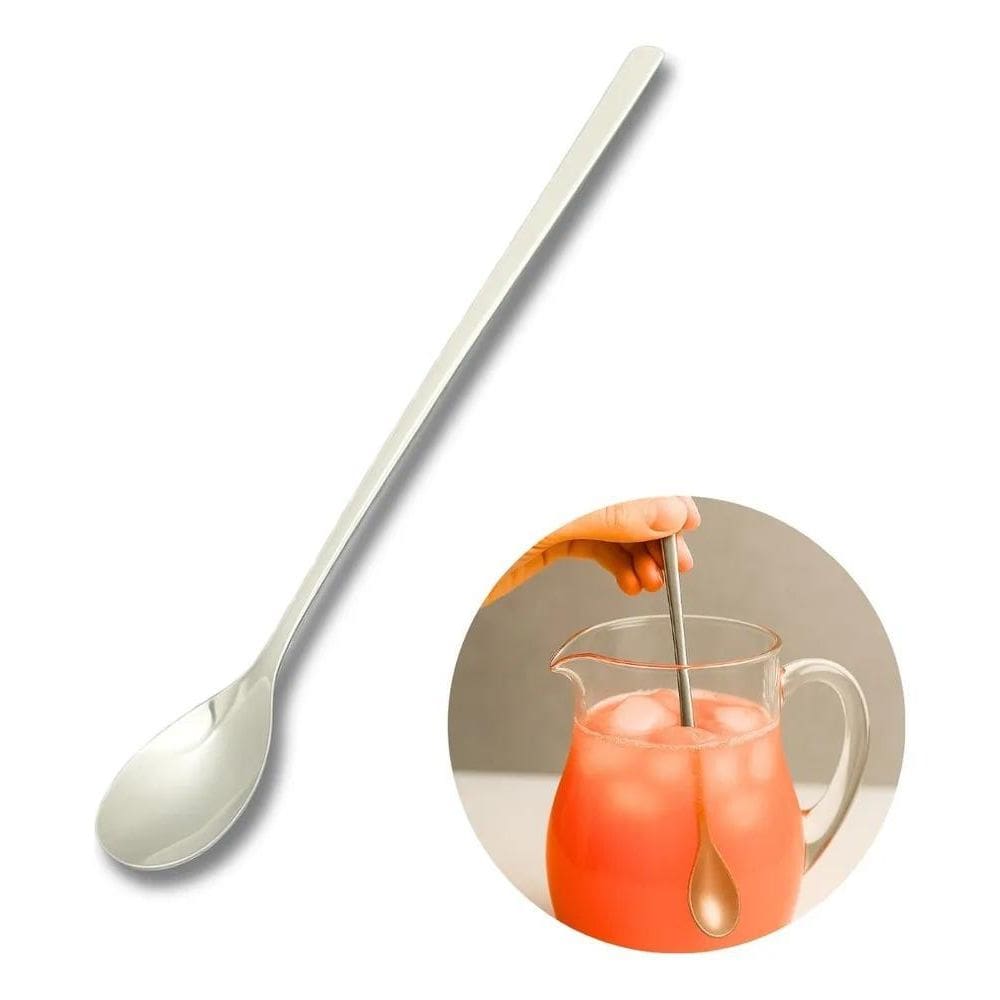 10X Colher Suco Bailarina Inox Drink Longa 30 Cm Barman Pra