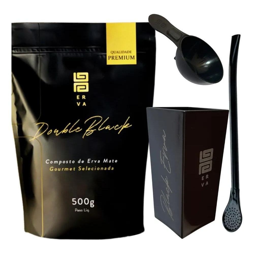 Kit Tereré Black Erva Mate 500G + Copo Quadrado +Bomba Preta