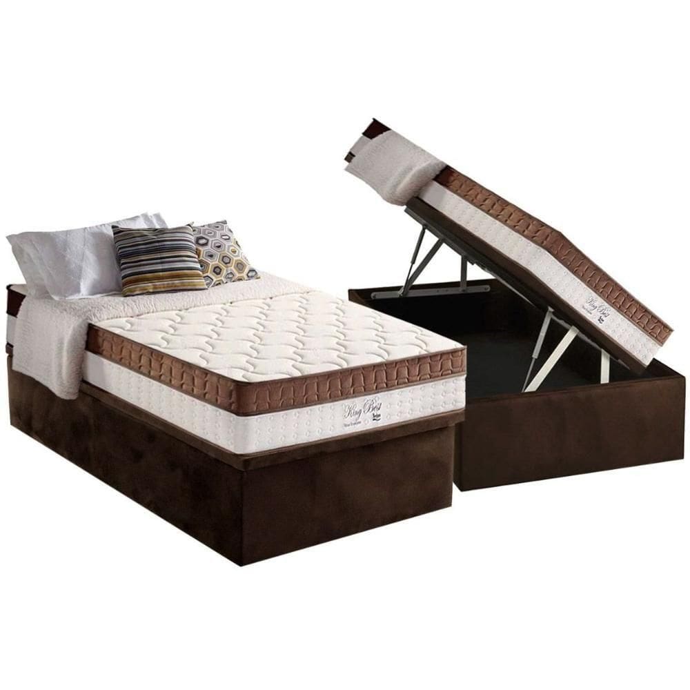 Cama Box Baú Solteiro: Colchão Molas Ensacadas D Angelis King Best Brown + Base Crc Suede Brown (88x188)