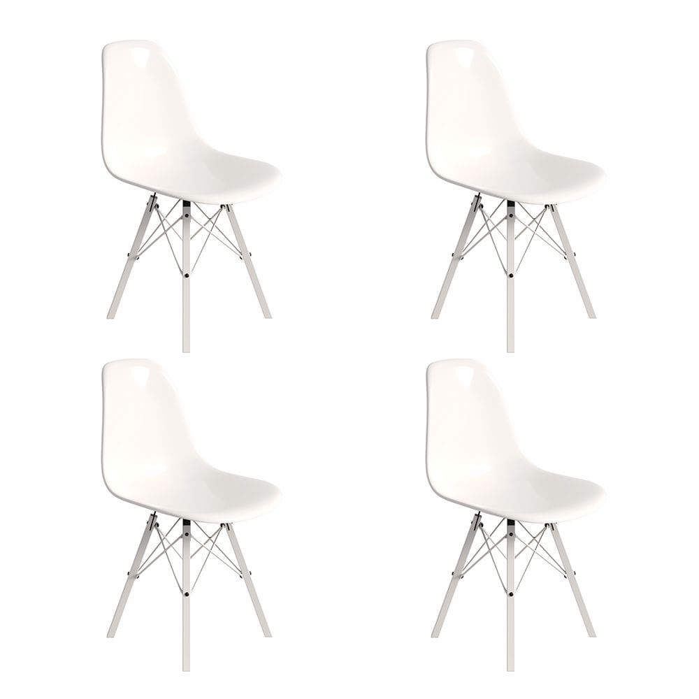 Conjunto 4 Cadeiras Eames Design Moderno Tubo de Ferro Branco Assento Branco