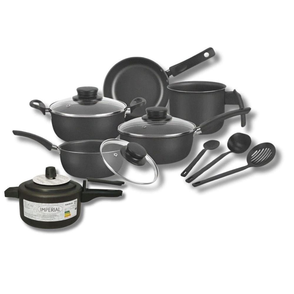 Conjunto Jogo 9Pç Panelas Antiaderentes Teflon Tampa Vidro