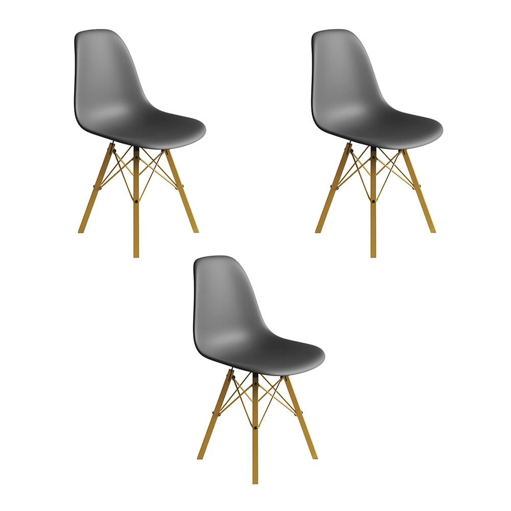 Conjunto 3 Cadeiras Eames Estilo Moderno em Ferro Dourado com Assento Cinza