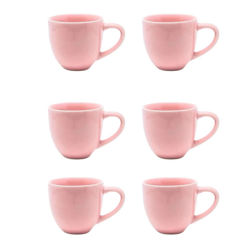 Kit 6 Xicaras De Chá Ceramica 170Ml Rosa