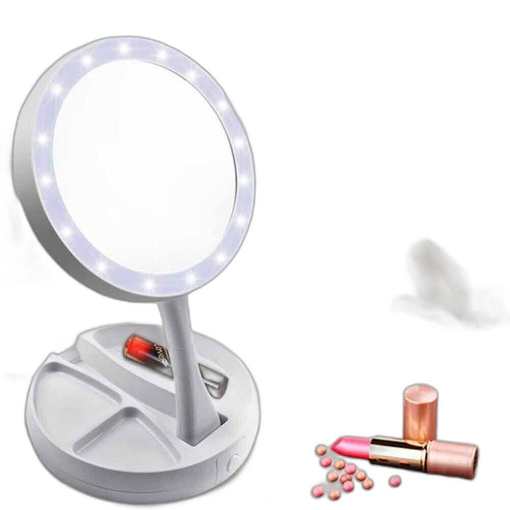 Espelho Dupla Face Dobrável Led Bancada Perfeito Para Você