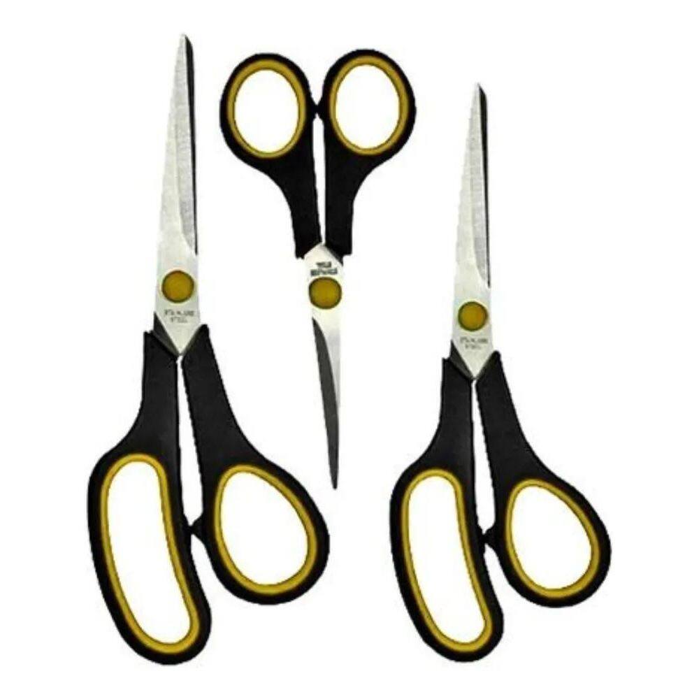 10X Kit 3 Tesoura Aço Inox Papel Escola Cozinha Multiuso Co