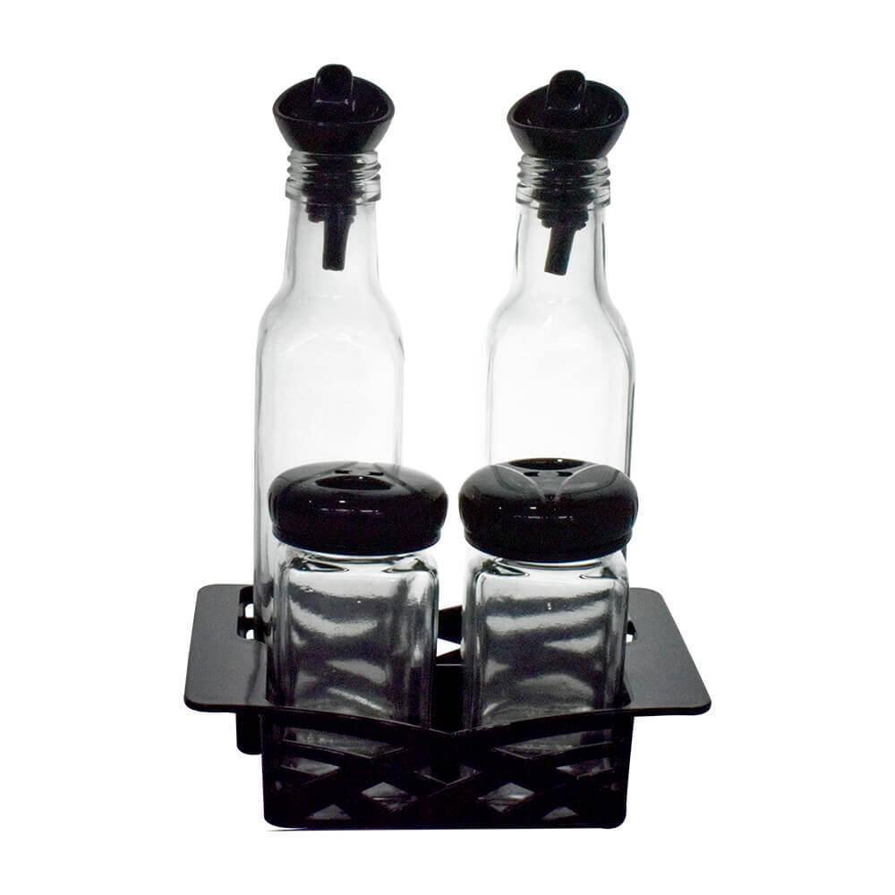 Jogo Galheteiro De Vidro E Porta Tempero 4Peças Casambiente