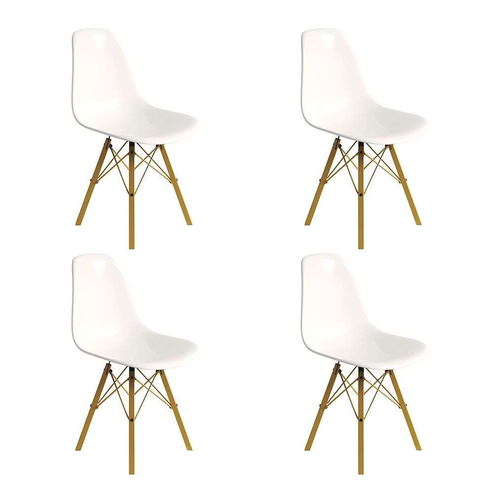 Conjunto 4 Cadeiras Eames Design Moderno Tubo de Ferro Dourado Assento Branco