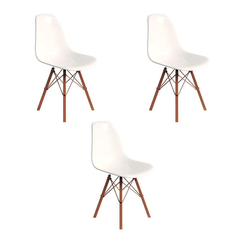 Conjunto 3 Cadeiras Eames Design Moderno Tubo de Ferro Cobre Assento Branco