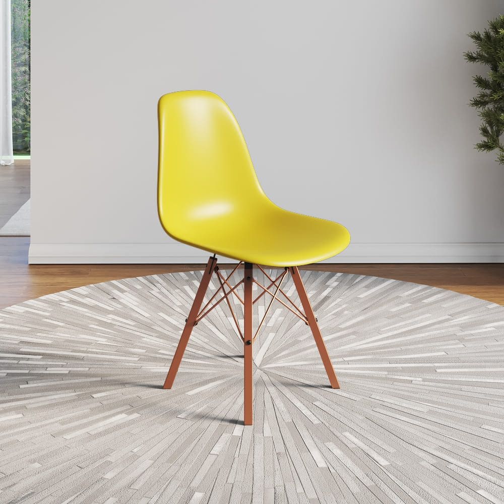 Cadeira Eames Estilo Moderno em Ferro Cobre com Assento Amarelo