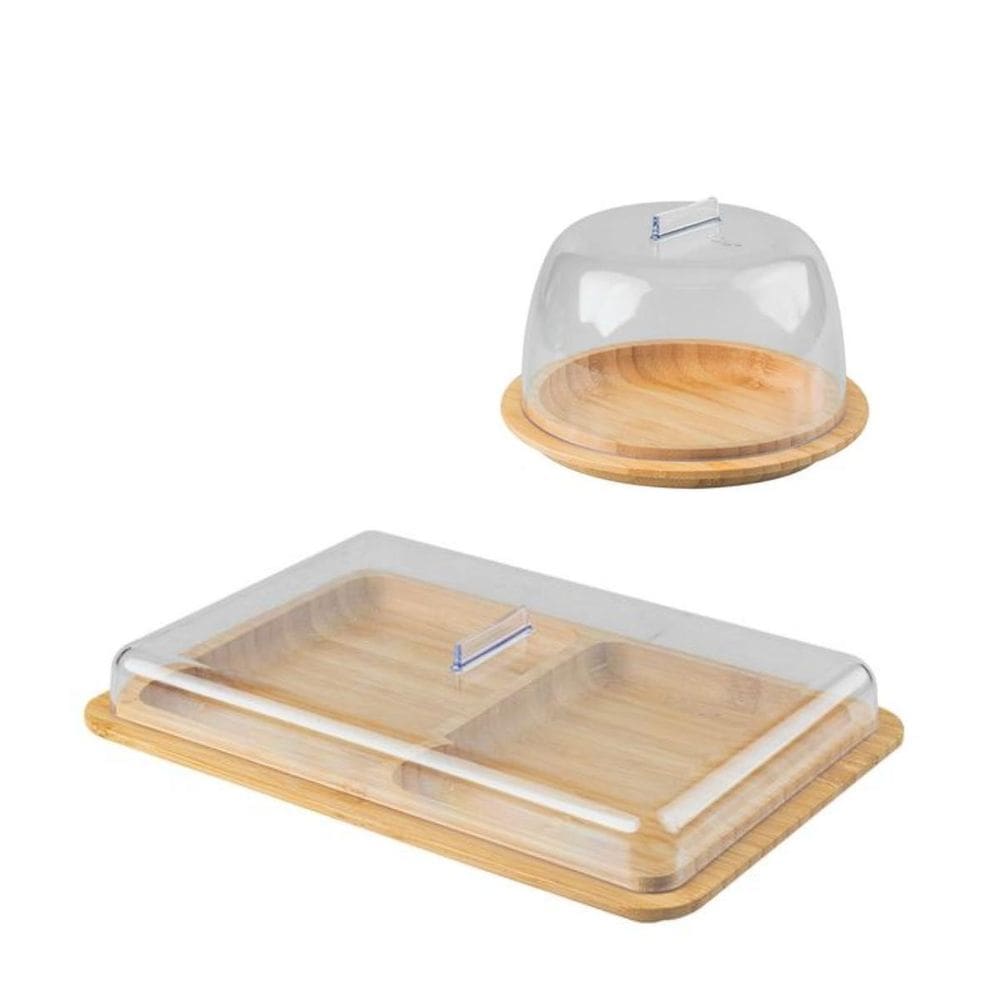 Kit 2 Peças Mesa Posta Porta Frios E Porta Queijo Ou Bambu