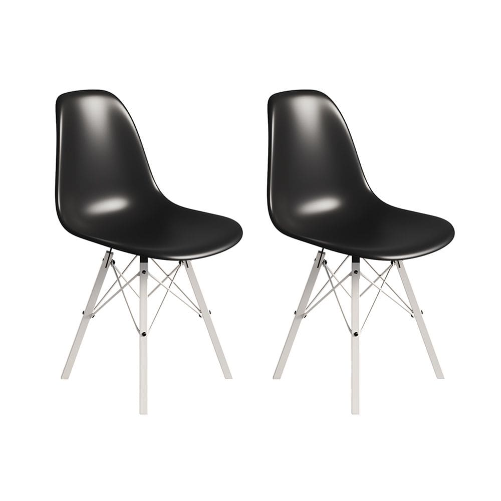 Conjunto 2 Cadeiras Eames Tubo Ferro Branco Assento Preto