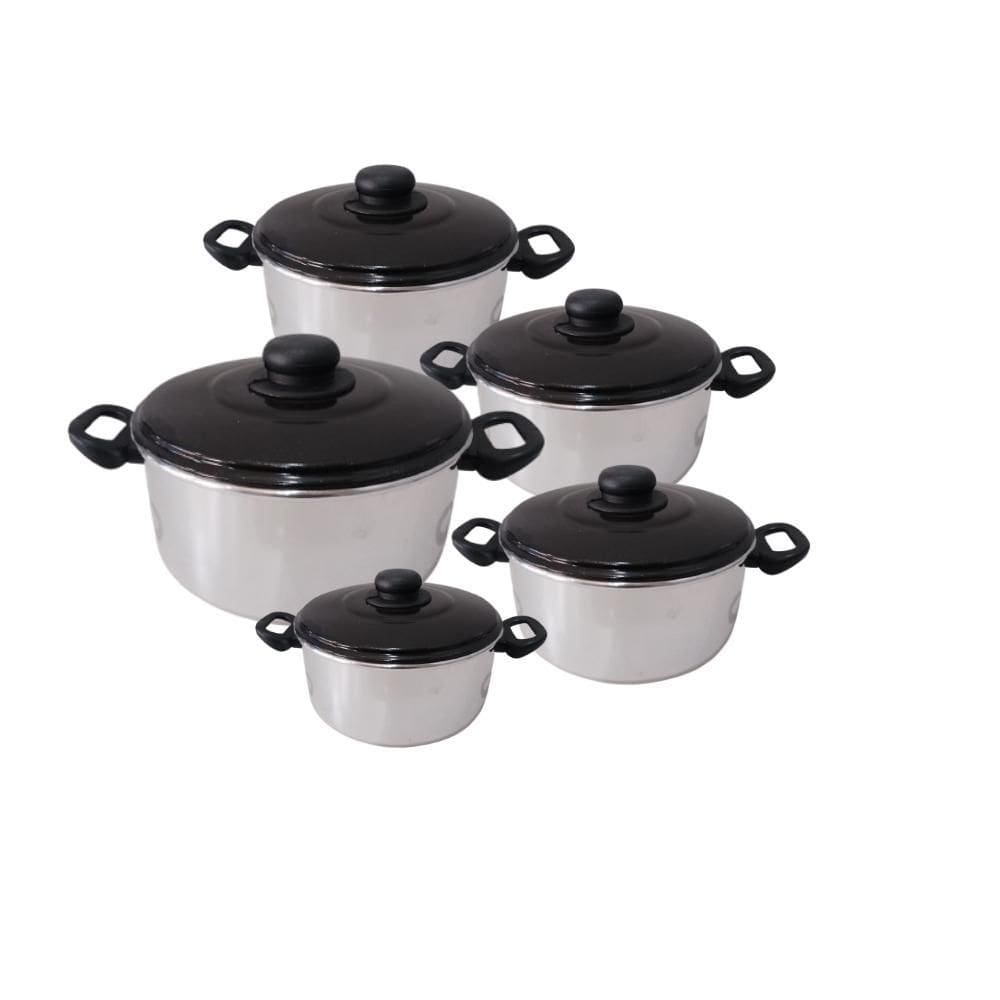 Jogo De Panelas Alumínio Caçarola Tampas Preta 5 Peças