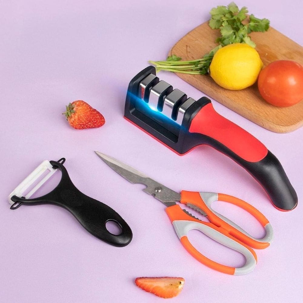 Kit Afiador Amolador Para Tesoura Facas Cozinha