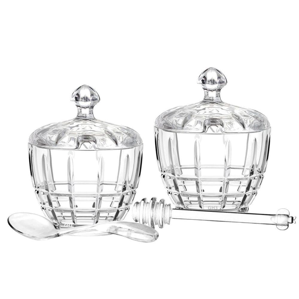 Conjunto Açucareiro E Meleira Vidro Elegante Dosador Lisboa