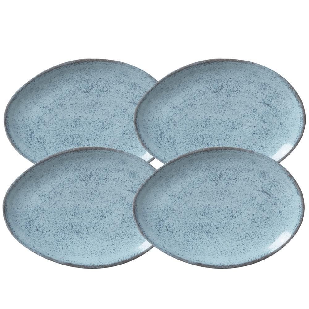 Jogo De Pratos Raso 31Cm 4 Peças Oval Orgânico Breeze Azul