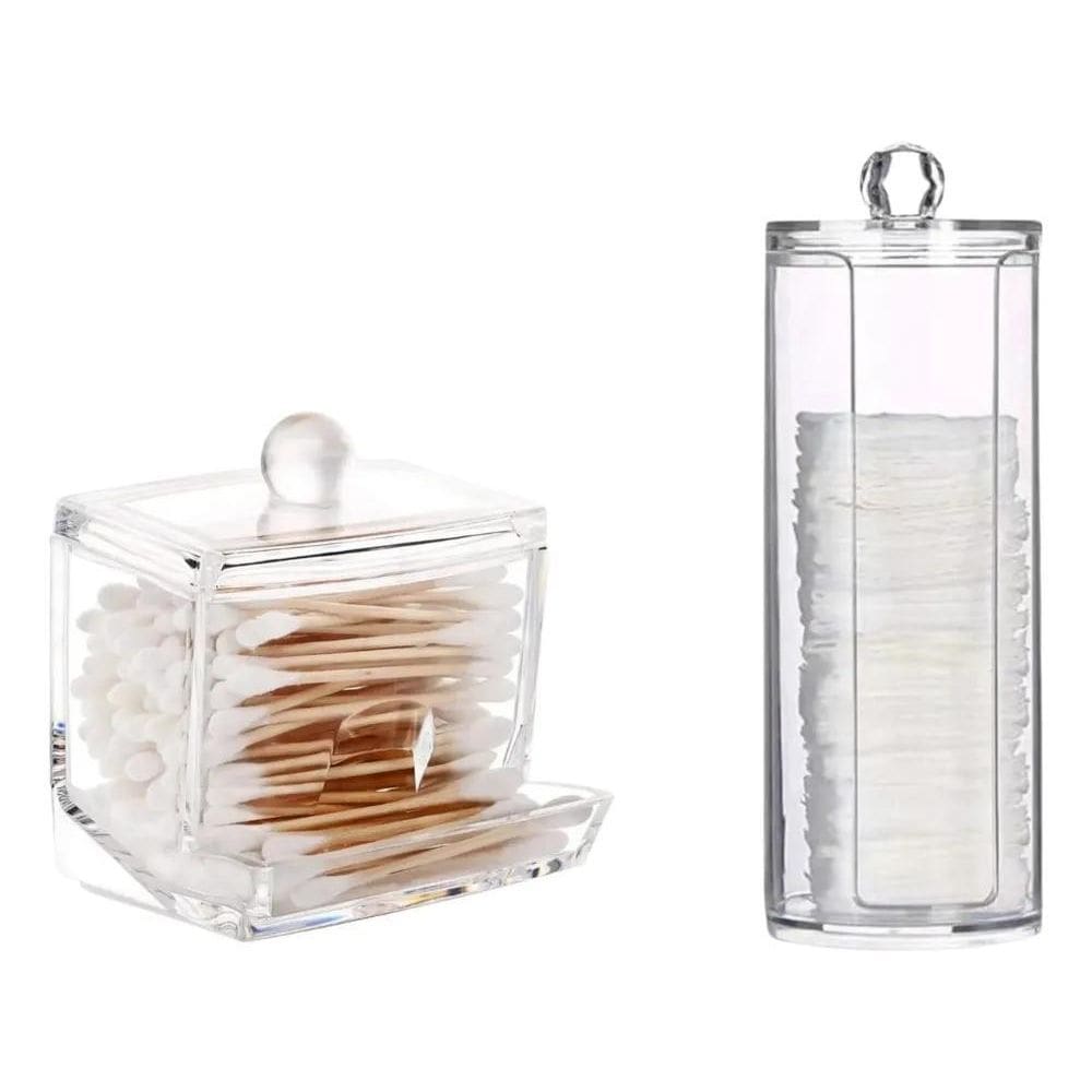 2X Kit Porta Cotonete Com Tampa E Porta Algodão Em Acrílico