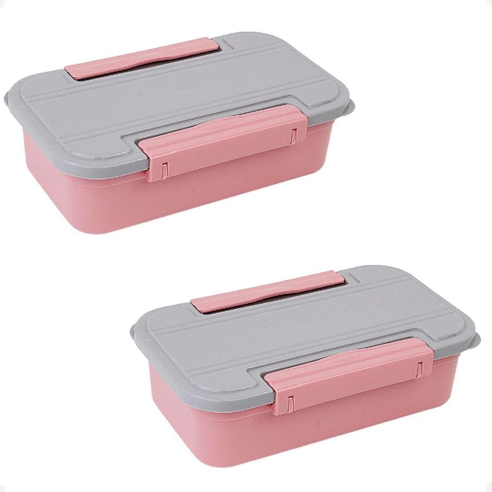 Kit 2 Marmita E Pote 2 Em 1 Rosa Com Travas Laterais 780Ml