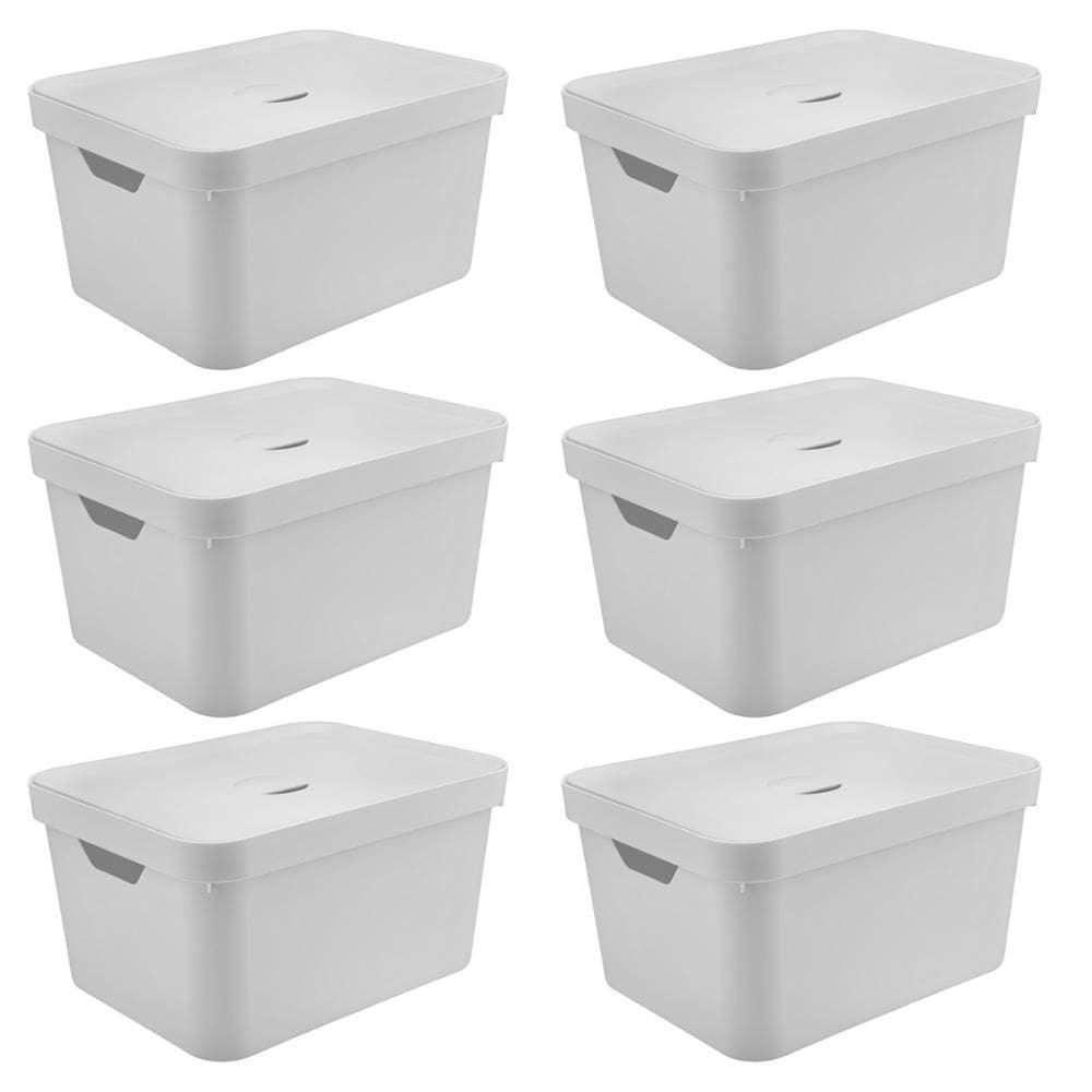 6X Caixa Plastica Grande 32L Ou Cube Organizadora Branca